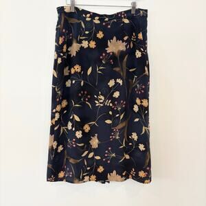Vintage 100% Silk Midi Skirt Womens' Medium Navy Floral Waist 30